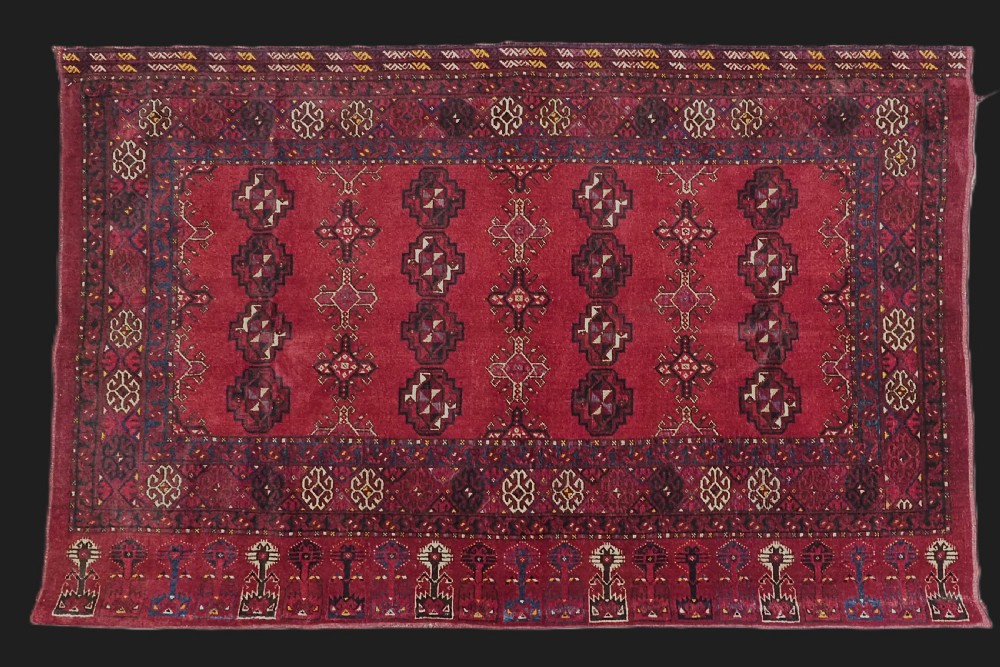 antique afghan ersari turkmen chuval with silk highlights complete with back circa 1900