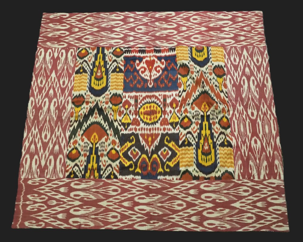 antique uzbek silk ikat panel ideal wall hanging or cover circa 1900