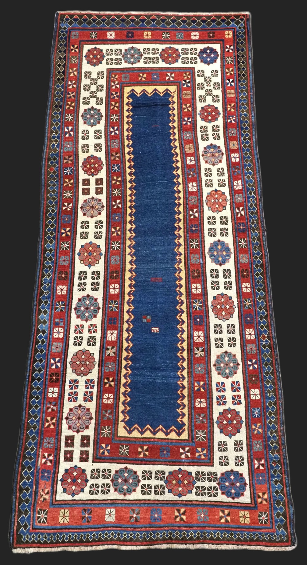 antique caucasian talish long rug with blue ground outstanding condition and colour circa 1880