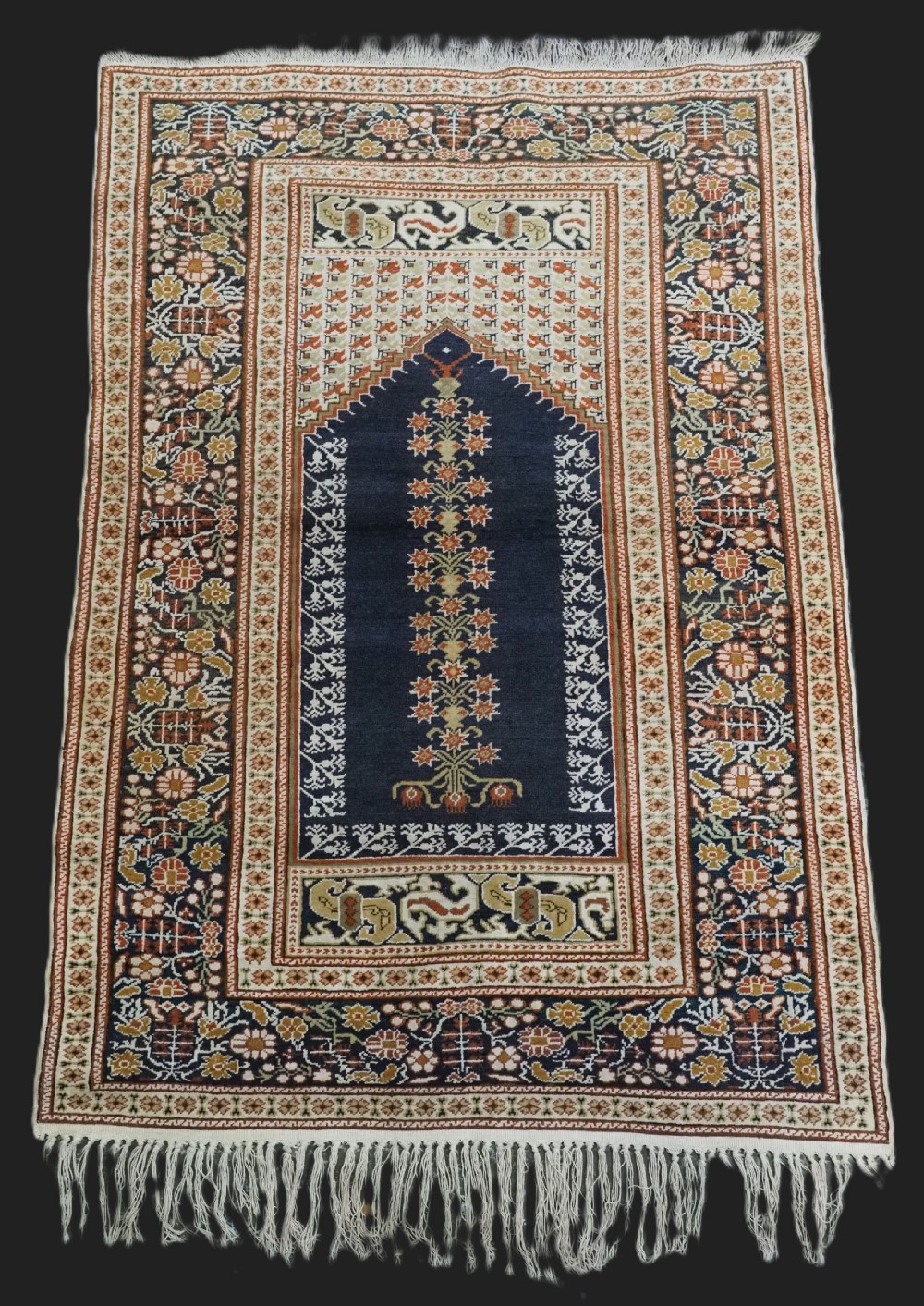 antique turkish panderma bandirma prayer rug with blue ground circa 1900