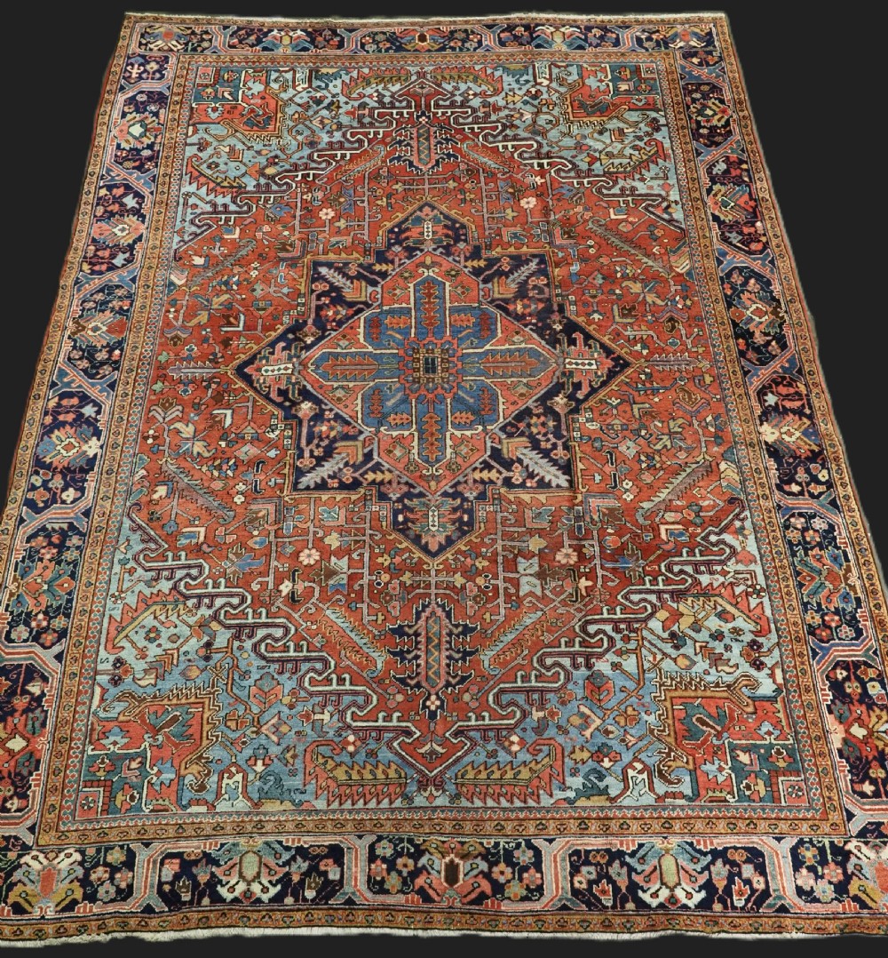 antique country house heriz carpet with outstanding colour circa 1900