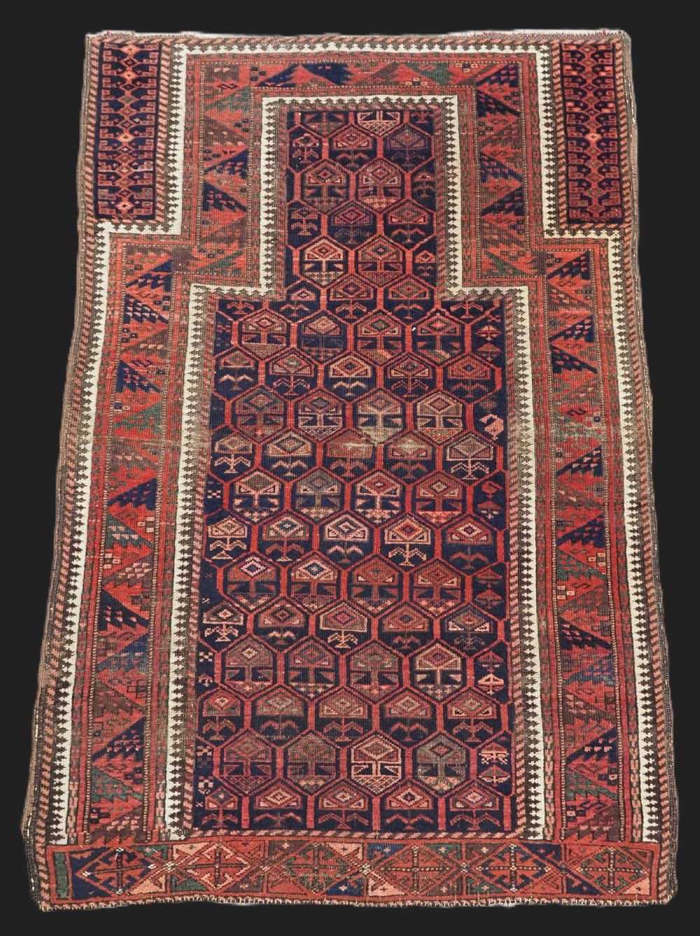 antique timuri baluch prayer rug of very scarce format circa 1880 or earlier