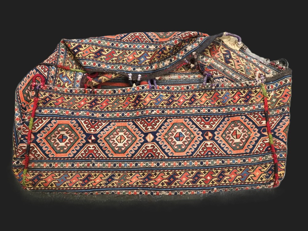 antique south caucasian or shahsavan complete mafrash storage bag in soumak work circa 1900