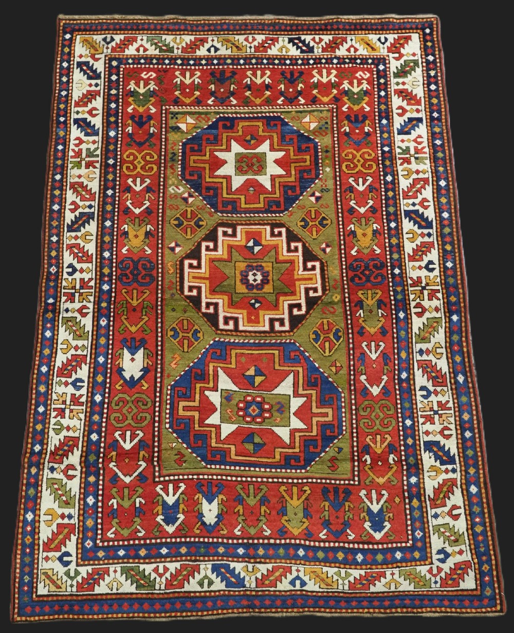 antique caucasian kazak rug with 'memlinc' gul design circa 1880