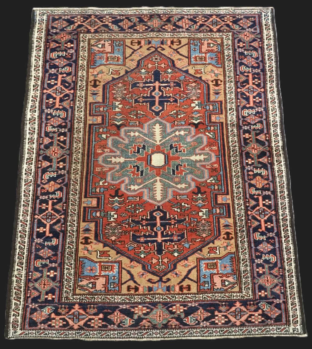 antique persian heriz rug of scarce small size small medallion with superb colour circa 190020