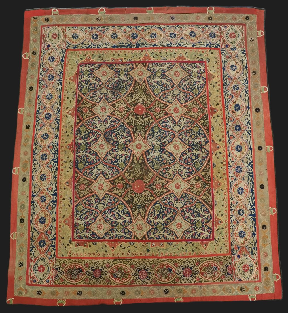 antique persian rasht embroidery of fine classic design silk felt applique work circa 1880