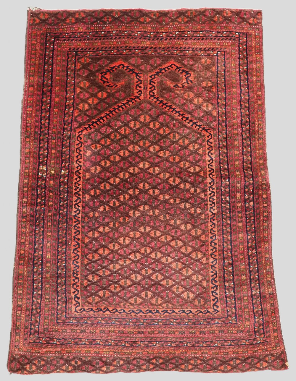 antique afghan kizil ayak turkmen prayer rug with rams horn mihrab circa 1920