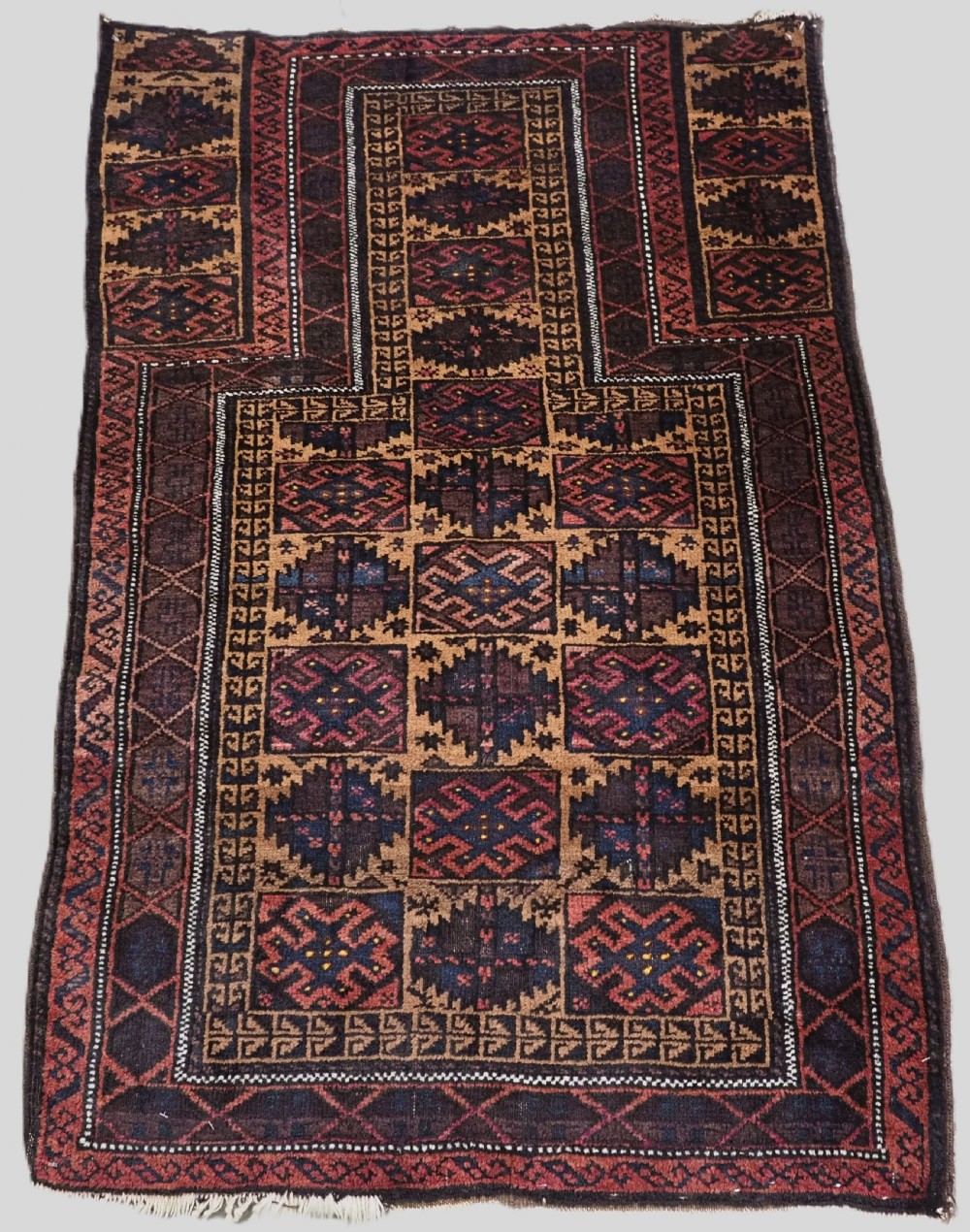 antique baluch prayer rug yaqoub khani sub tribe box design circa 1900