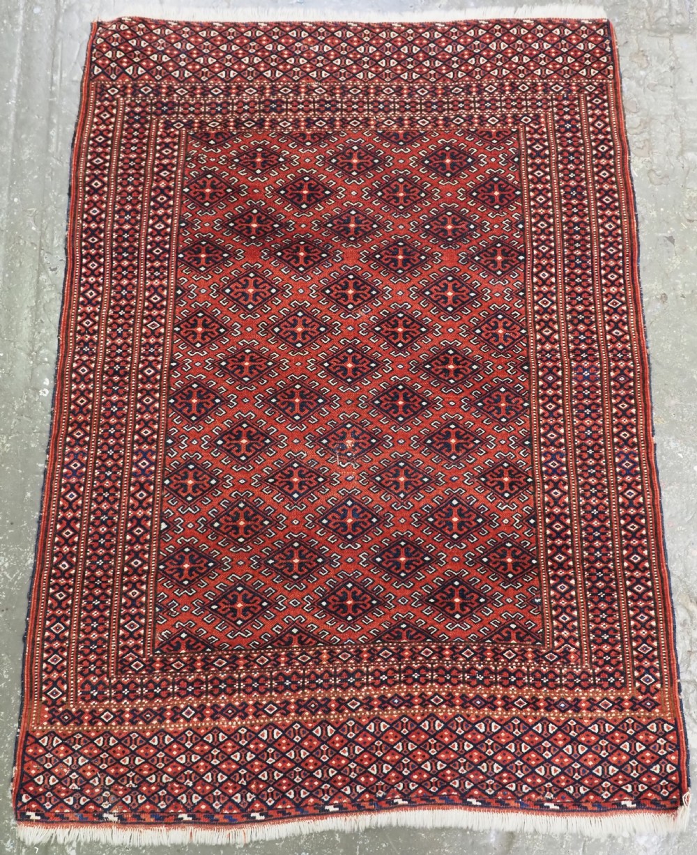 old yomut turkmen rug with repeat lattice design circa 1930