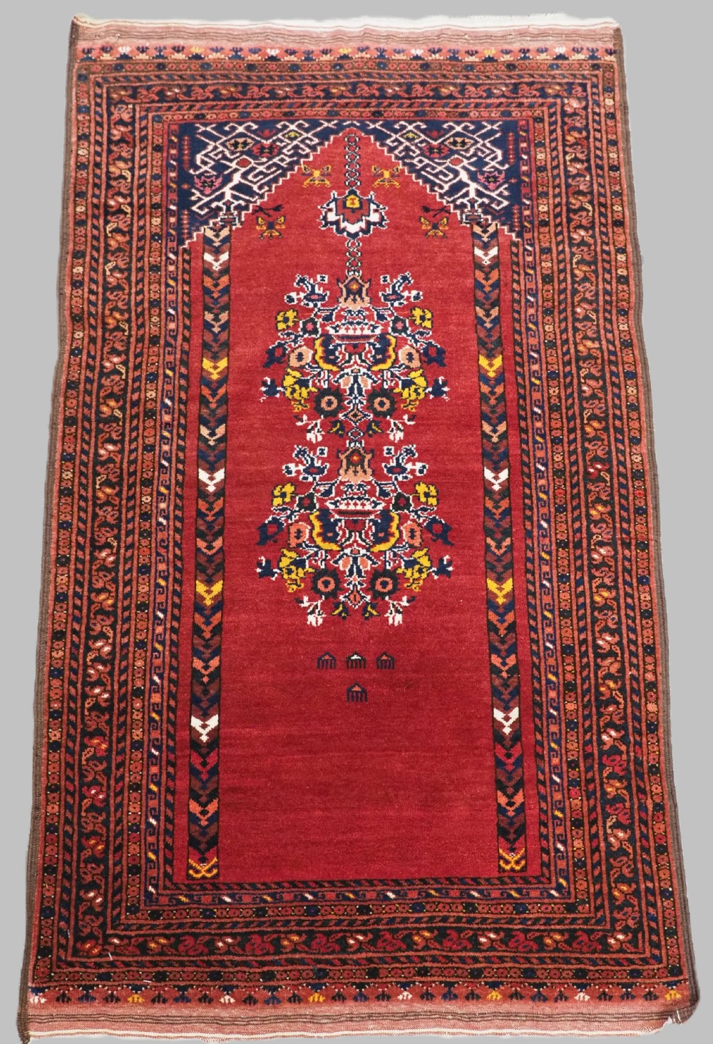 antique afghan kizil ayak mosque prayer rug with double lantern circa 1920