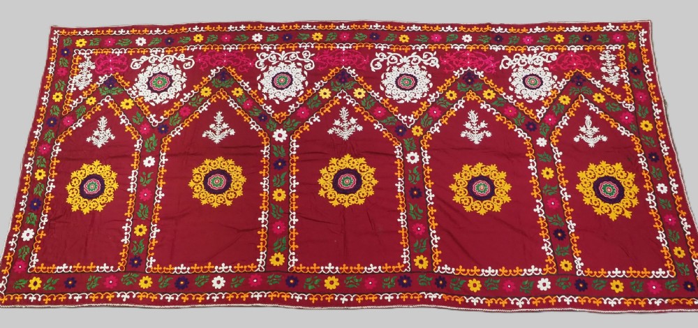 vintage uzbek tajik suzani pardah in multi niche saf design circa 1950