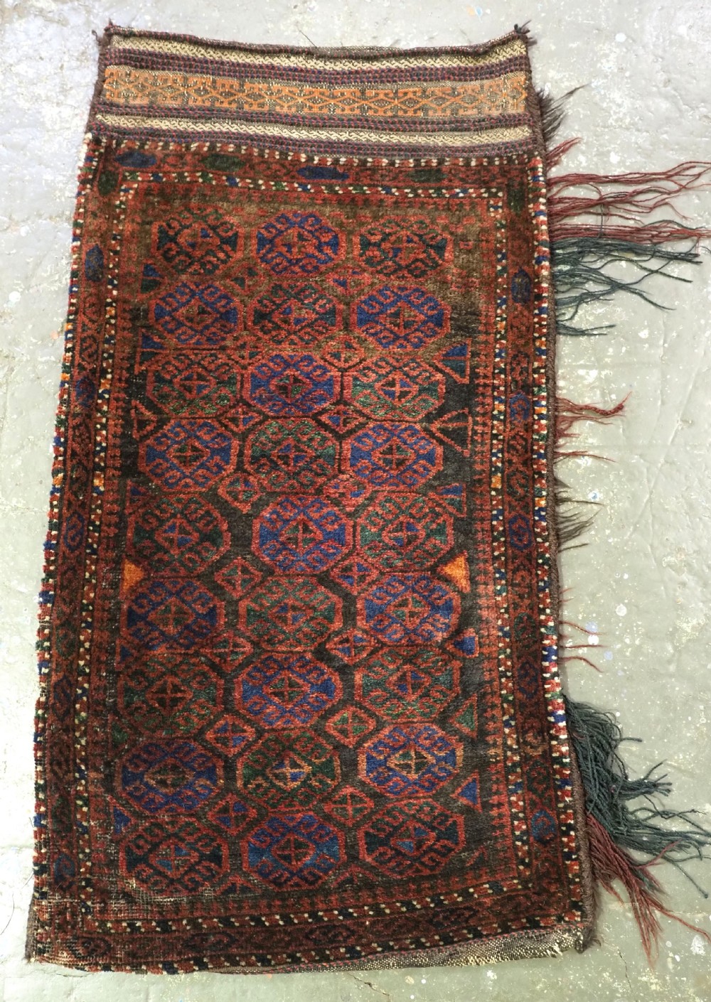 antique afghan baluch balisht storage or grain bag plain weave back circa 1920