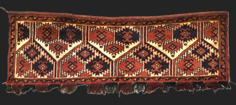 antique ersari turkmen torba face with curled leaf design ivory ground circa 1900