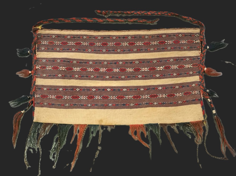 antique yomut turkmen mafrash torba in banded flatweave design circa 190020