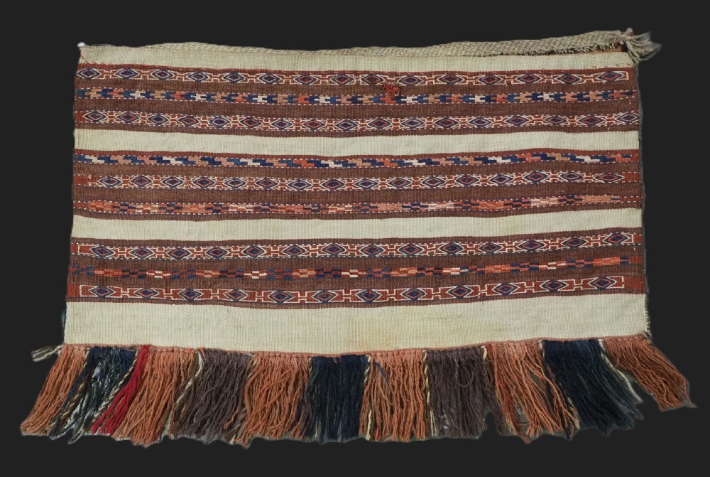 antique yomut turkmen mafrash torba in banded flatweave design circa 190020