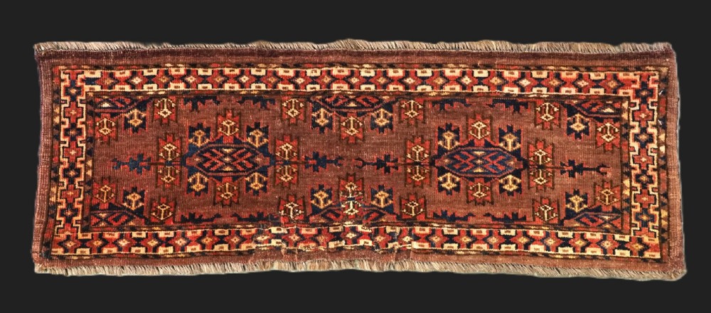 antique yomut turkmen torba face with 'kepse' gul design circa 1890