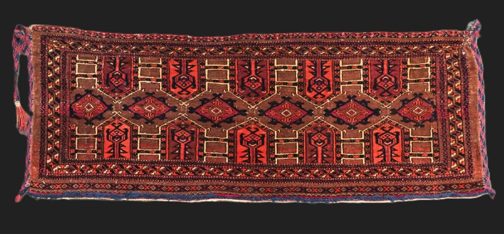 antique saryk turkmen torba face with 'kedjebe' design circa 1880