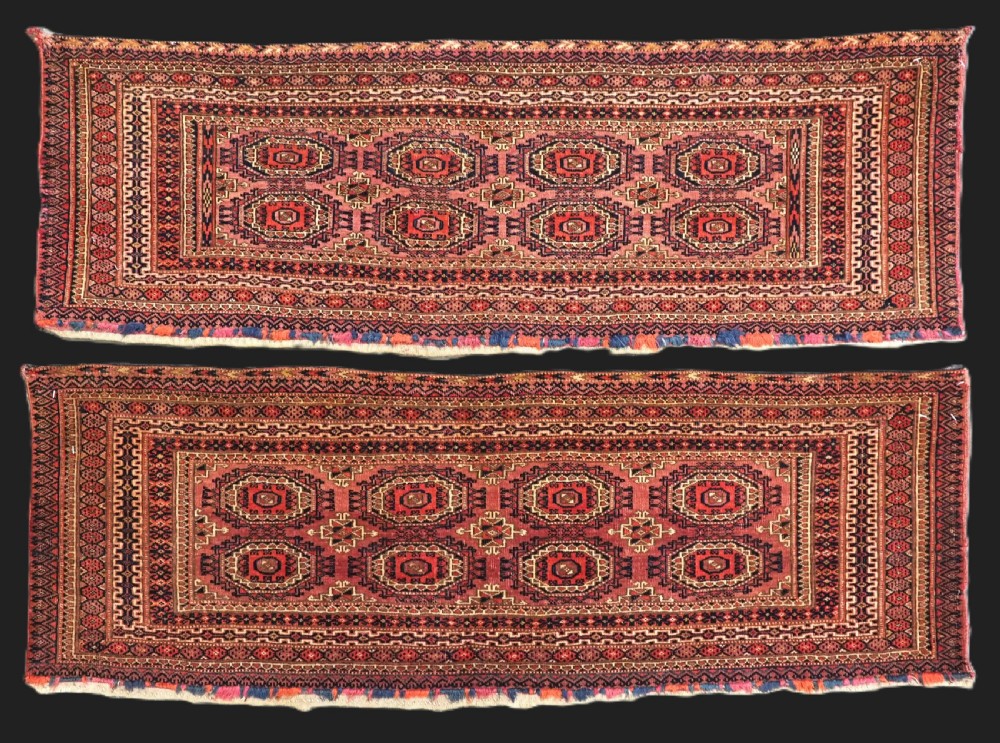 a pair of antique tekke turkmen torba faces with 'salor' guls circa 1880