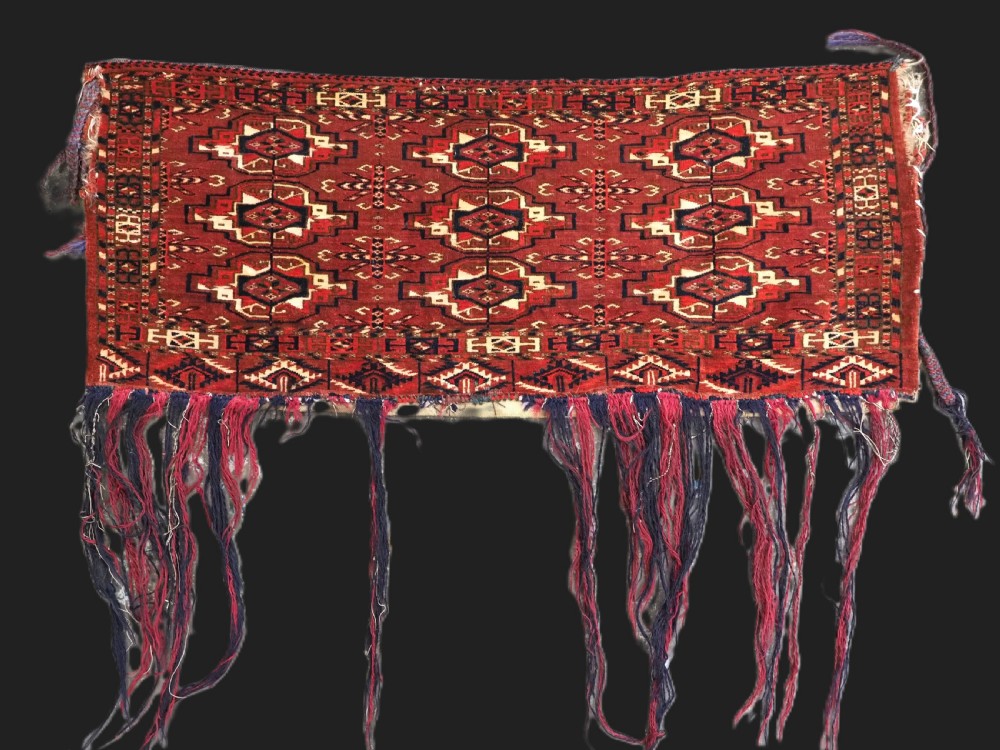 antique tekke turkmen nine gul torba mafrash complete with plain weave back circa 1880