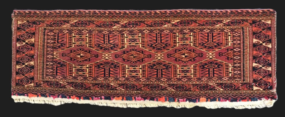 antique saryk turkmen torba face with 'kedjebe' design circa 1880