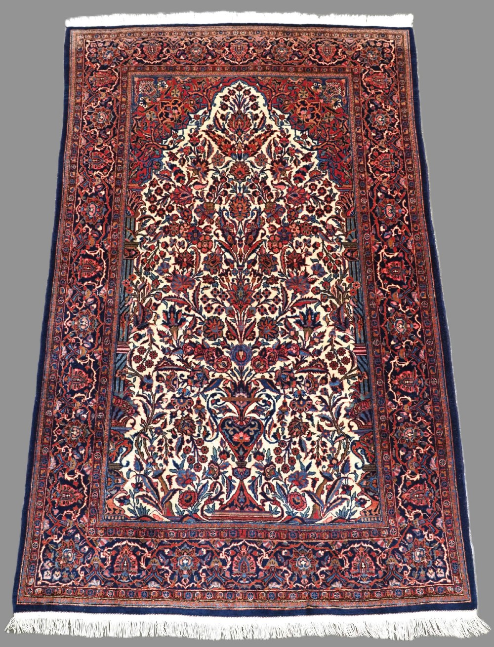 antique persian kashan prayer rug with floral vase design circa 1920