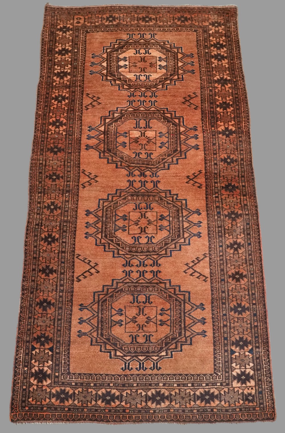 antique afghan ersari turkmen long rug large turreted gul design circa 1900