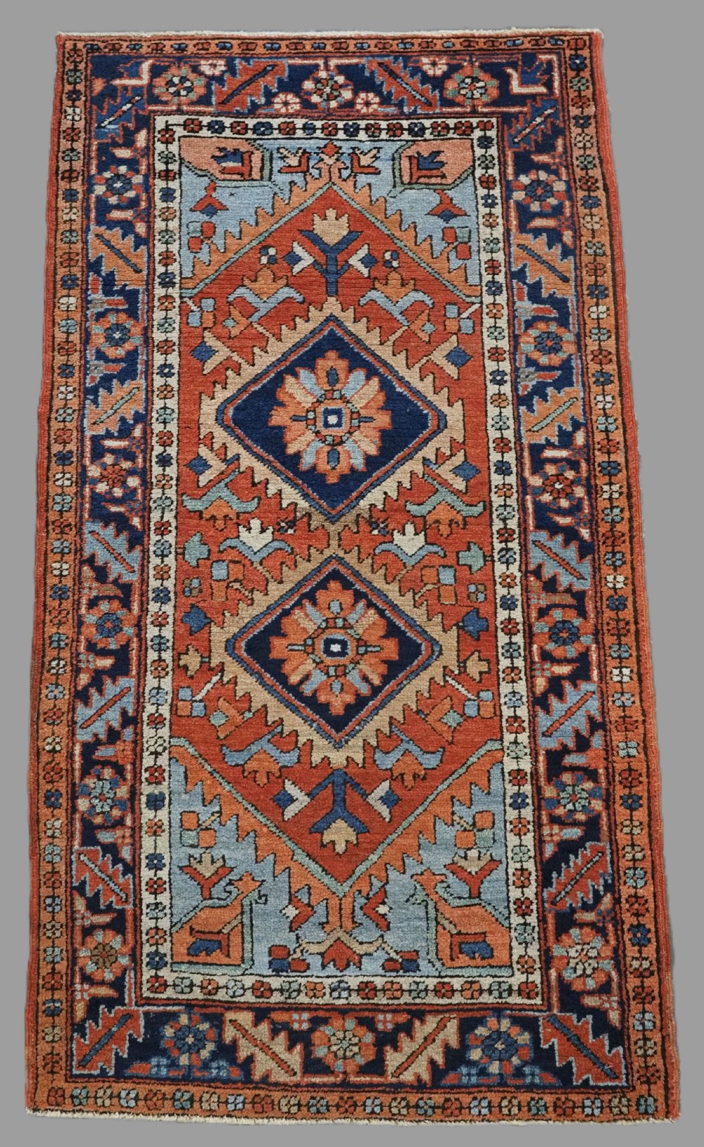 antique karaja heriz region rug of small size with superb colour circa 1900