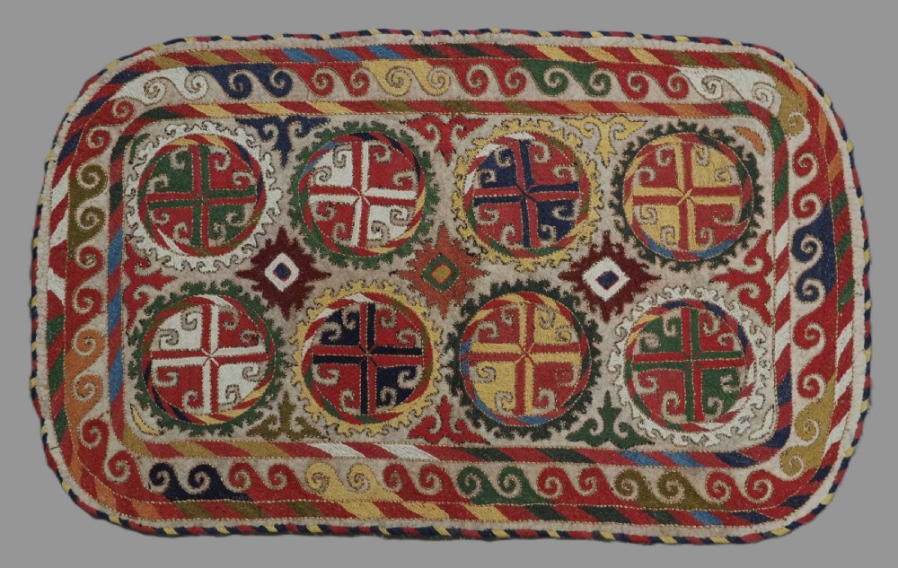 antique uzbek lakai embroidered felt saddle rug superb condition circa 190020