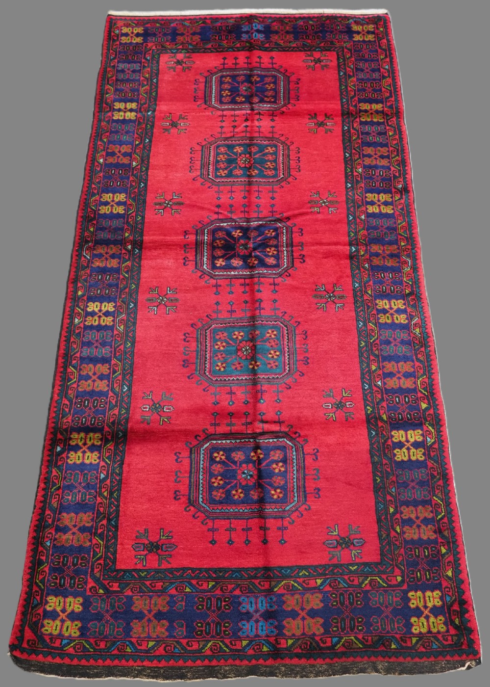 vintage turkish oushak long rug with medallion design about 40 years old