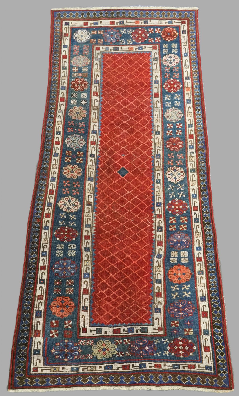 antique caucasian talish long rug runner lattice design circa 1880