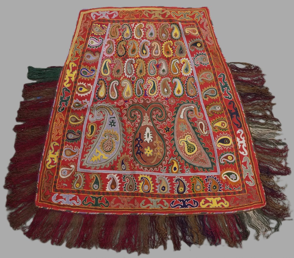 antique embroidered ceremonial horse saddle cover by the lakai tribe uzbekistan circa 1920